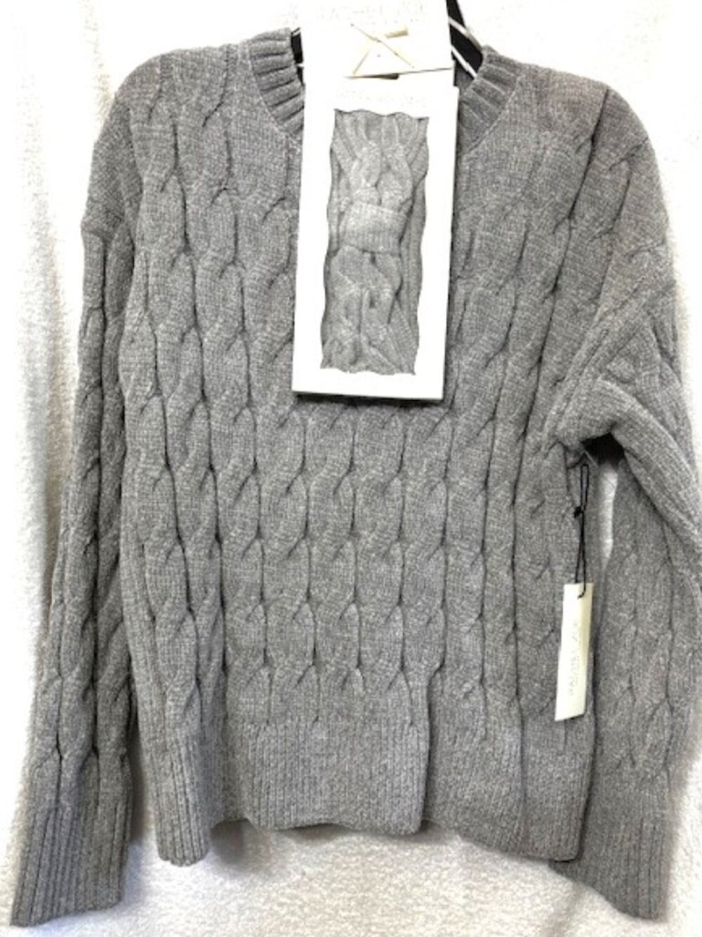 Rachel Zoe chunky cable knit gray sweater with matching headband NWT Size M